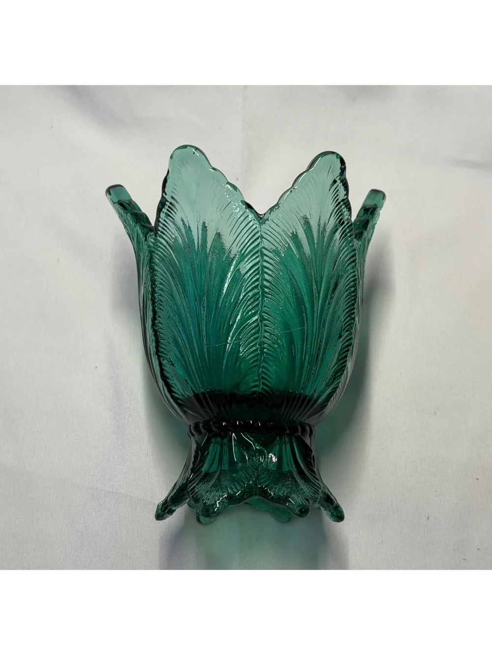 Fenton Emerald Green Leaf Panels Reversible Votive Candle Holder Vase 4”